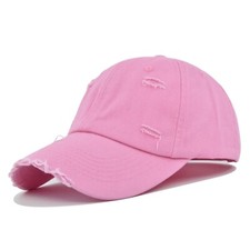 Pink Distressed Baseball Ball Cap Hat Dad Solid Blank, Plain Men Women Cotton