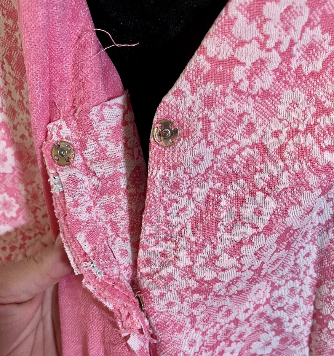 Vintage House Dress Muumuu Kimono Style Handmade Maxi Pink Floral Caftan Cottage View 4