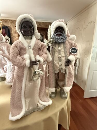 NWT African American 34" Tall Mr & Mrs Santa Claus in Pink Coats