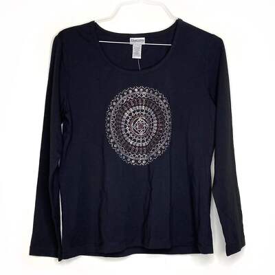 Chico's Women's Size 2 Black Eclipse Shine Glitter Long Sleeve Tee - NWT