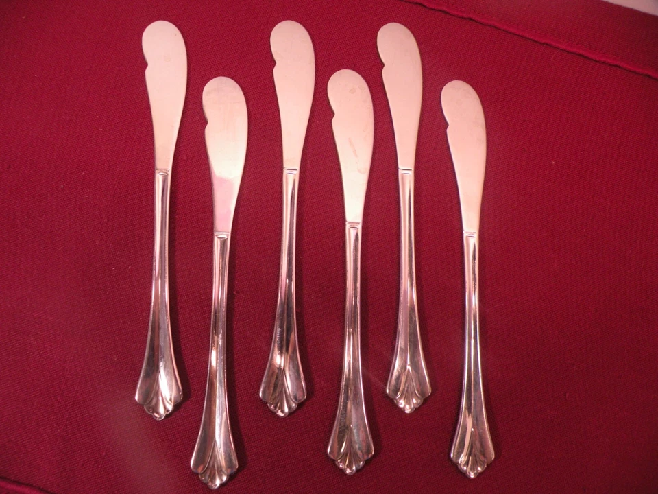 Juego de 6 Esparcidores de Mantequilla Oneida Community Inoxidable FLAUTA REAL 6 1/4" Foto 4 de 4