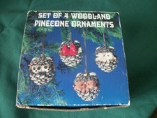 Older Set of 4 WOODLAND CREATURES PINECONE Animal CHRISTMAS ORNAMENTS