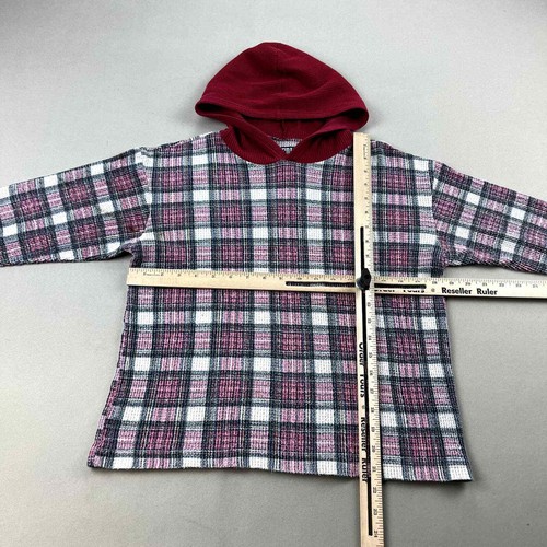 Vintage Plaid Hoodie Sweatshirt Girls Large 14 Red White Borderline Made USA 90s - Picture 9 of 12