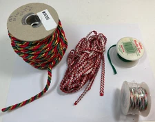 75+ Feet  Vintage Red Green Gold Christmas Holiday Metallic Trim Cord Craft Room