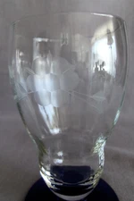 Weston Block Optic Etched Cobalt Blue Footed 10 oz Juice Tumbler **SMALL CHIP**