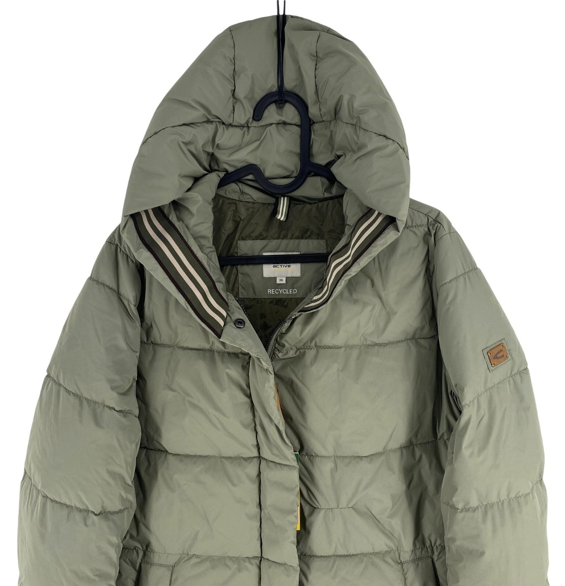 CAMEL ACTIVE Women Grey Hood Padded Long Jacket Coat Size EU 36 UK