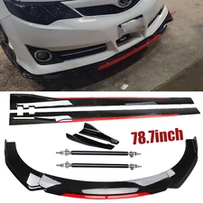 Front Bumper Lip Splitter + Side Skirt Glossy Black +Red For toyota camry