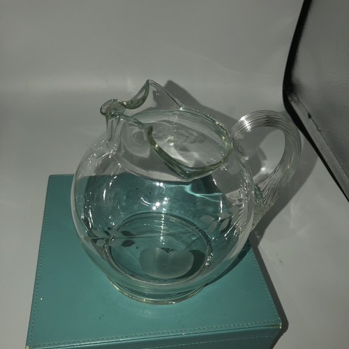Vintage 6 Inch Ball Glass Pitcher Etched Cherries Fun - Picture 9 of 13