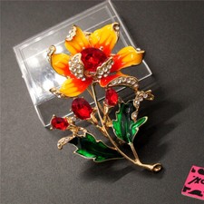 Orange Enamel Cute Sun Flower Crystal Fashion Women Charm Brooch Pin Gifts