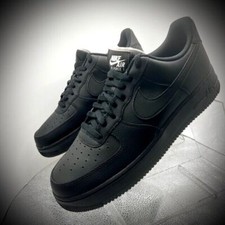 NIKE AIR FORCE 1 07 MENS TRIPLE BLACK WITH WHITE TONGUE BRAND NEW BOLD SHOES