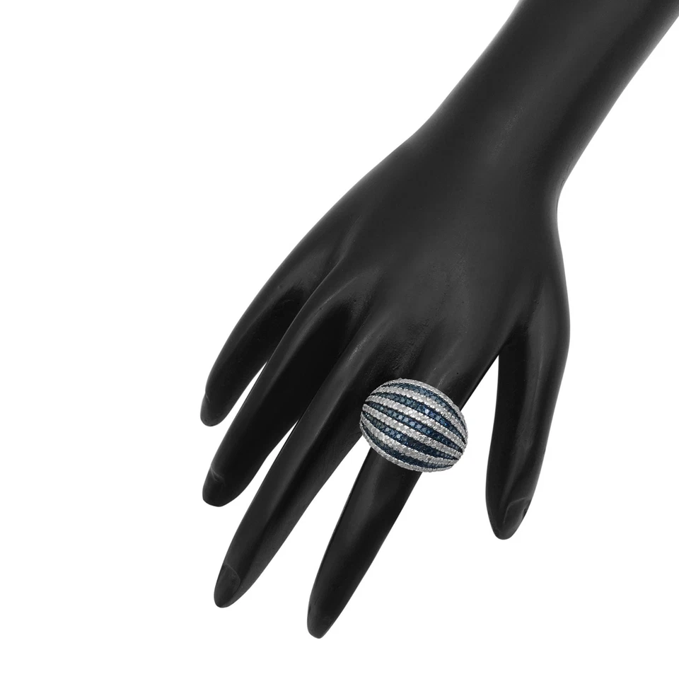 Anillo de cóctel de plata de ley con cúpula de diamantes naturales azul blanco corte redondo de 2,08 quilates Foto 4 de 4