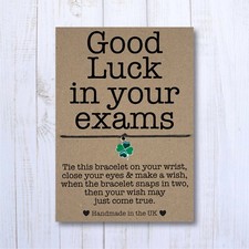 Good Luck In Your Exam Wish Bracelet, Green Four Leaf Clover Charm Anklet Gift