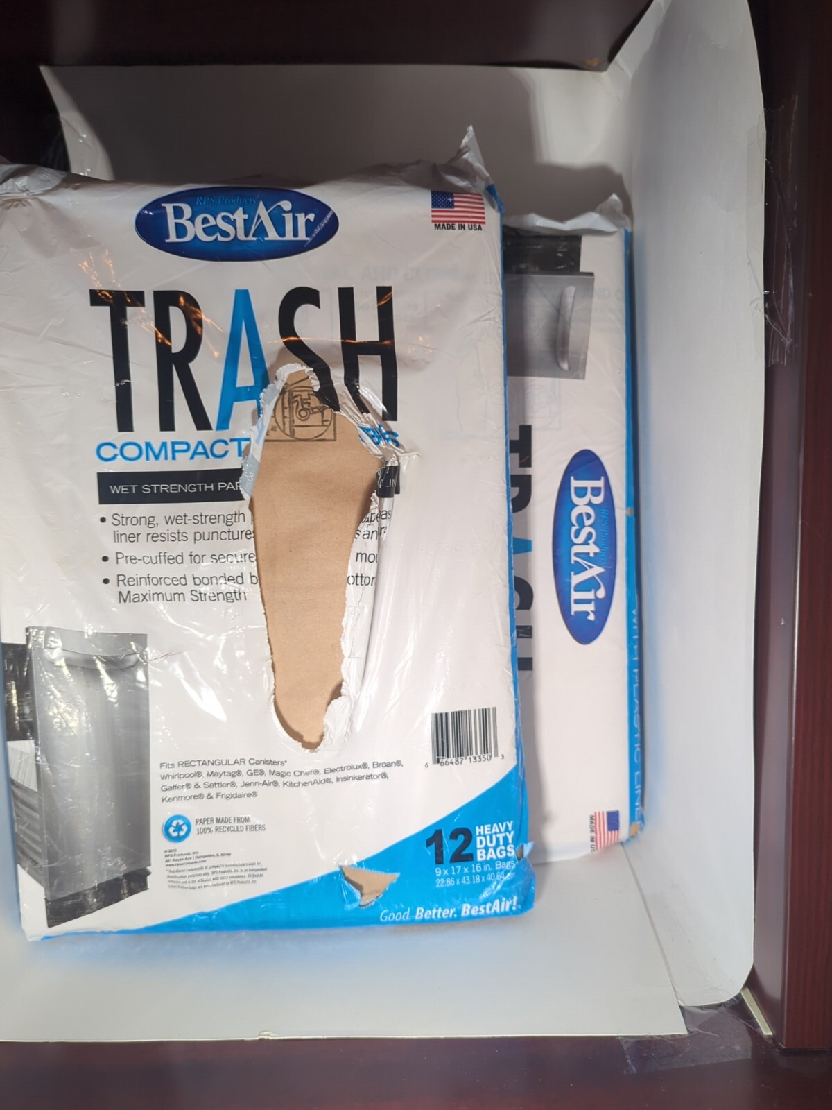 2 BestAir Trash Compactor Bags 2 Ply 9×17×16 Paper Plastic Liner 24