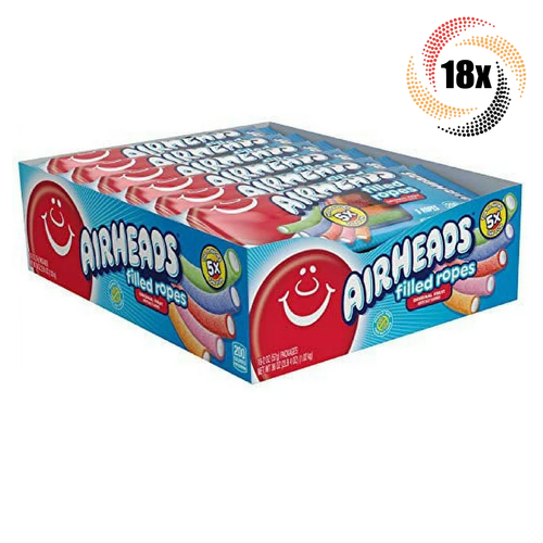Full Box 18x Packs Airheads Original Fruit Assorted Filled Ropes Candy | 2oz