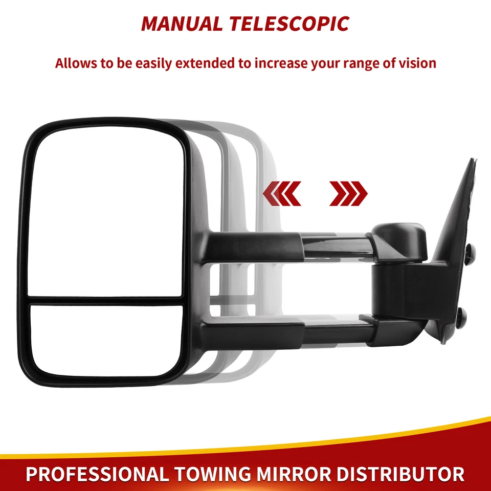 Par de espejos retrovisores de remolque manuales para 99-06 Chevy Silverado GMC Sierra 1500 2500HD 3500HD Foto 3 de 4