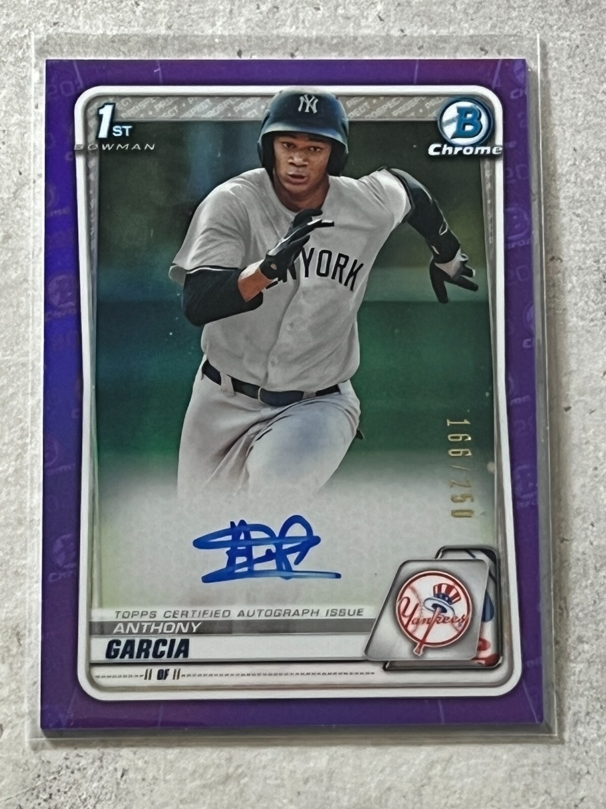 2020 Bowman Chrome Anthony Garcia Purple Refractor Auto /250 #CPA-AG Yankees