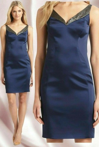 Robe Cocktail Longue Elie Tahari Taille 8 - Dentelle Bleue, Style Asymétrique