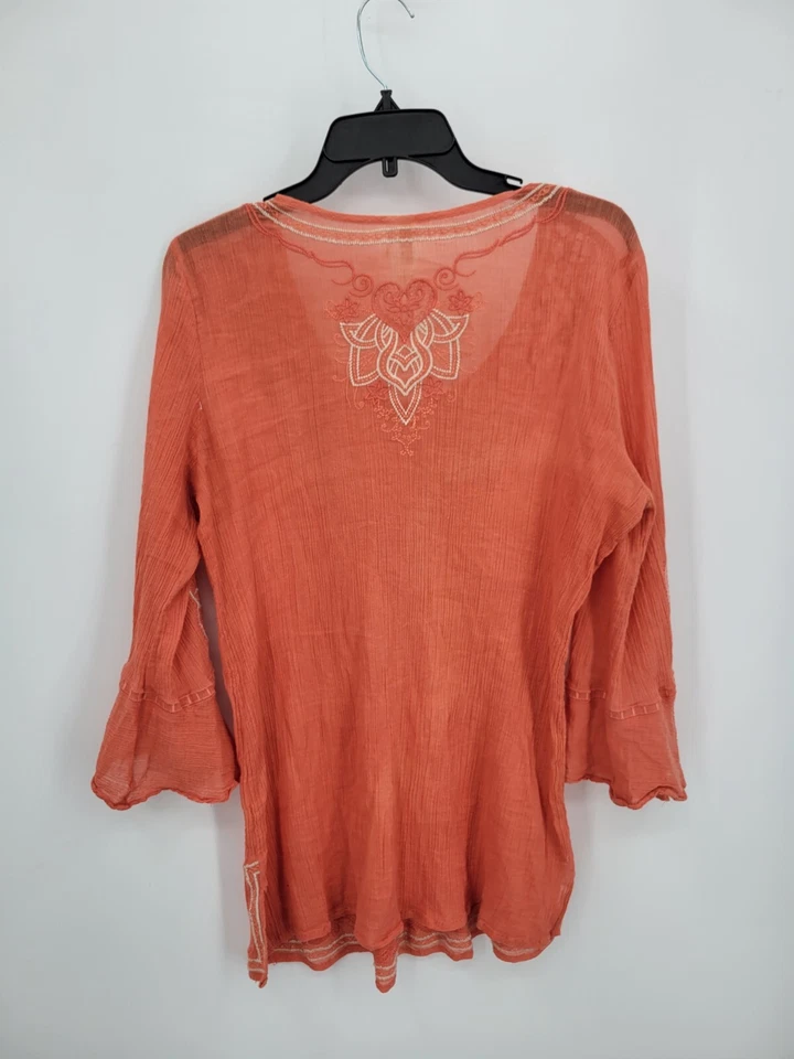 Monoreno Top 女式大号橙色刺绣喇叭袖纱布 Flowy 波西米亚 — 第 2/4 张图片