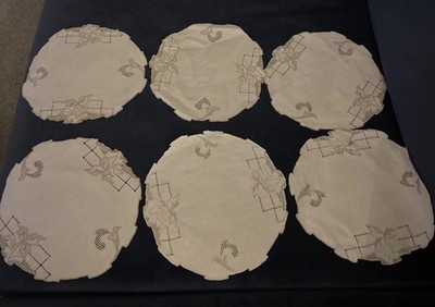 Vintage Madeira Stil Cutwork bestickt Getränk Matte Untersetzer cremefarben x6 9''