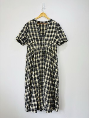 Nobody's Child Kleid Damen Größe 18 Schwarz Creme Kariert Midi Puffärmel Starlight