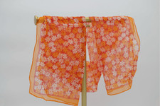 Vintage Orange Floral Chiffon Scarf Hand Rolled Hem Retro Sheer Daisy Print 42