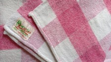 Vintage Pure Wool Blanket Laidlaws of Scotland  Large Pink and White Check Throw