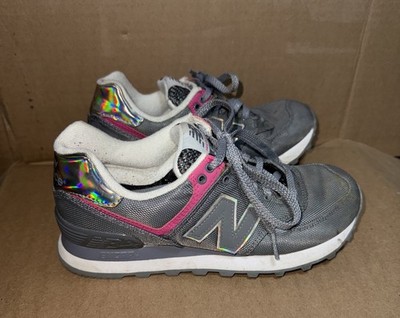 New Balance 574 Canvas Womens Sneaker Gray Size 6 (Rare Rainbow Accent) WL574TXD