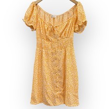 Popular 21 Ditsy Floral Orange Short Sleeve Smocked Mini Dress Women’s  Small