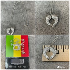 Elegant 925 Sterling Silver Love Heart Angel Wings Pendant Necklace 18''