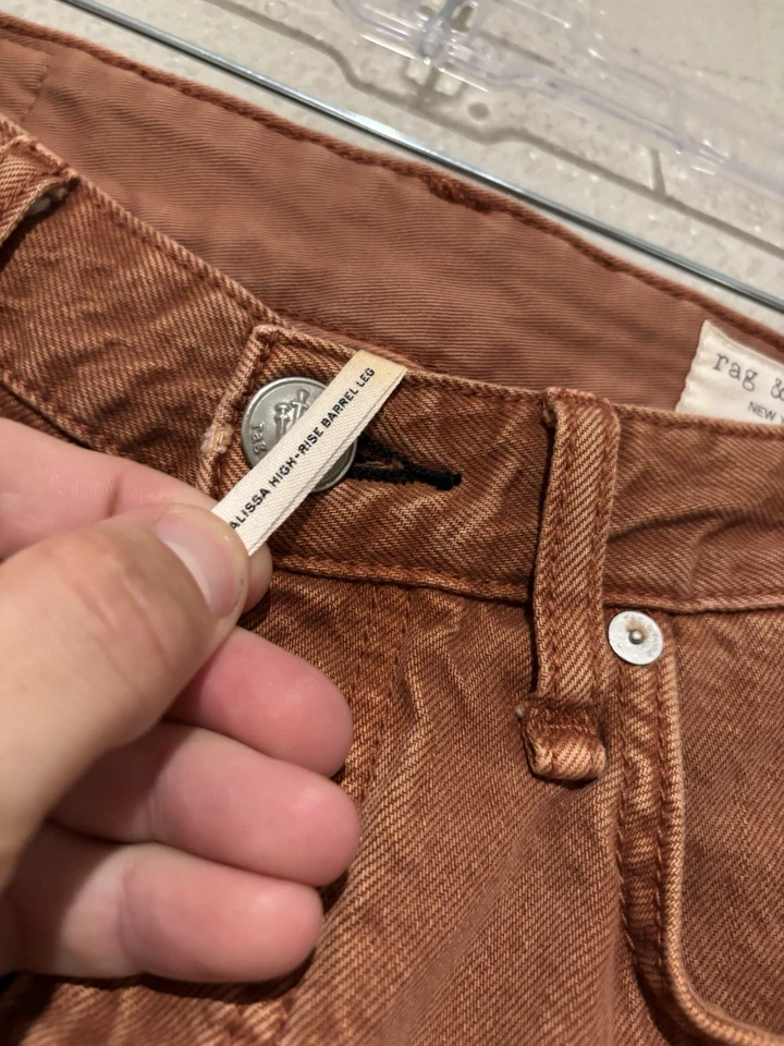Rag & Bone Alissa High Rise Barrel Leg Jeans Cropped Raw Hem Honey Brown 28 Gg22 - Image 4 of 4