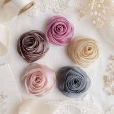Chiffon Rose Applique 2" Organza Fabric Flower Bridal DIY Hair Dress Craft Decor