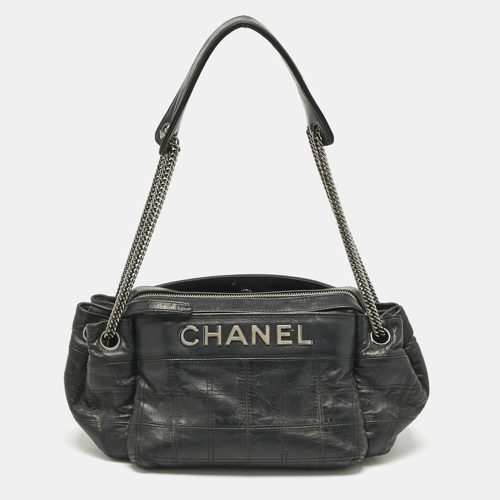 Chanel Black Cube Quilted Leather LAX Accordion Bag