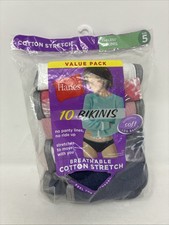 NEW HANES SOFT BIKINIS SZ 5 Women's Cotton Underwear Solid prints 10 PACK