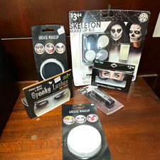 Assorted Full Size Halloween Makeup Lot: Skeleton Kit, Spooky Lashes, Lipstick
