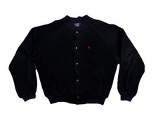 Polo Ralph Lauren Fleece Bomber Jacket Men L Full Snap Black Vtg 90s