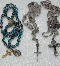 Vintage Lot Of 3 Rosary s Blue Glass & 2 Rose...