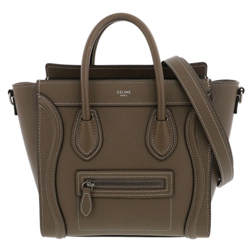 Celine 2Way Luggage Nano Shopper Handbag Leather Gray Used From Japan