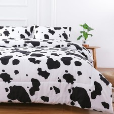 Cow Print Full Comforter Set Boys 3 Piece Full, Black and White