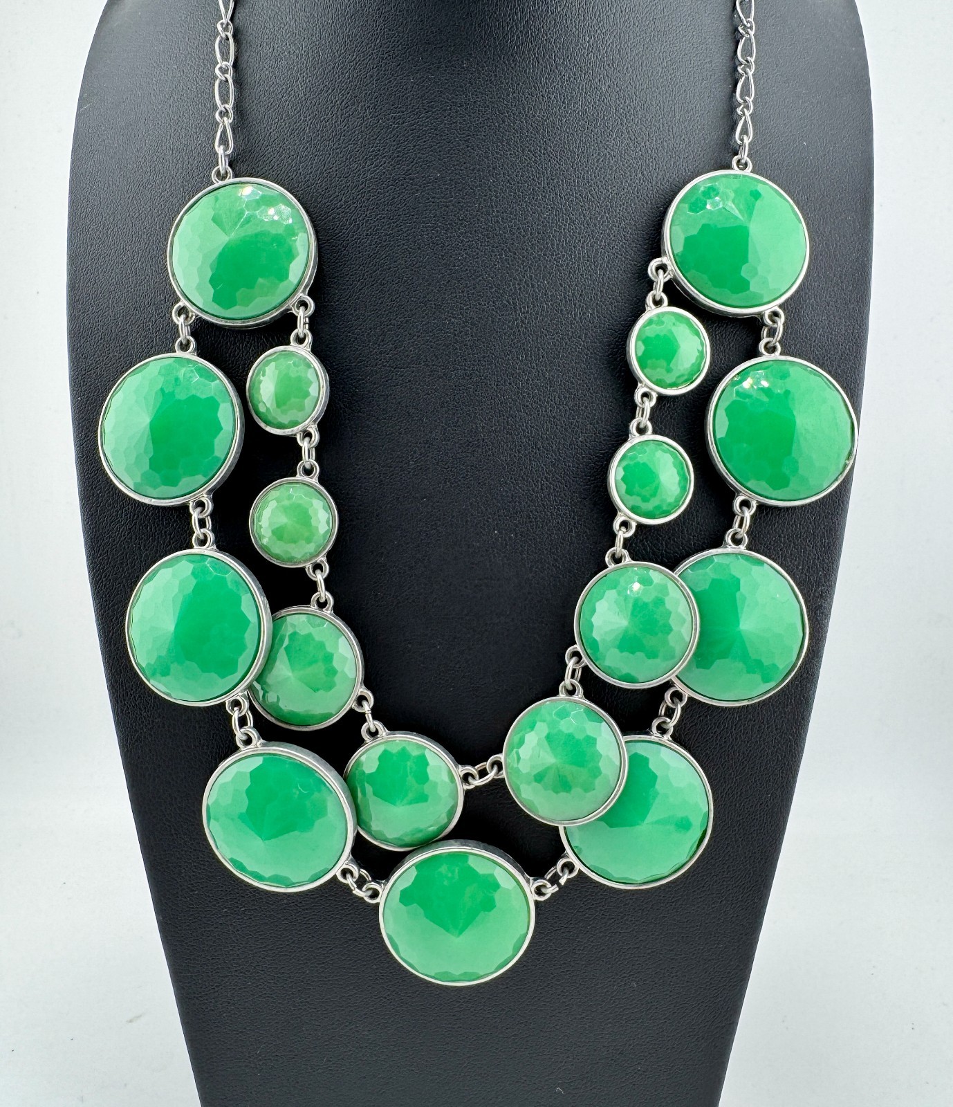 Bold Green Bubble Statement Necklace Silver Tone … - image 4