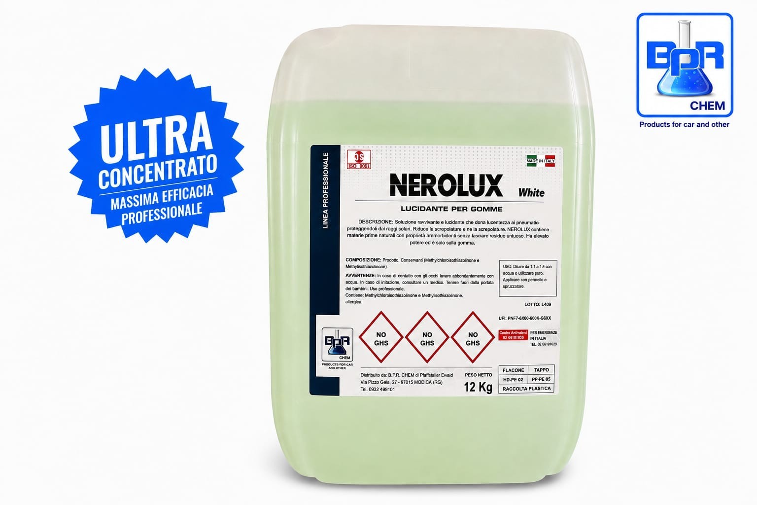 TANICA DA 12 KG BPR NEROLUX  LUCIDA PNEUMATICI PROFESSIONALE