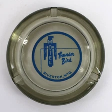 Vintage Marketing Ashtray Clear Glass MCM Thunder Bird Riverton WY