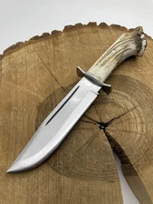 Custom Handmade Stag Antler Handle Bowie Knife Carbon Steel Hunting Survival Kni