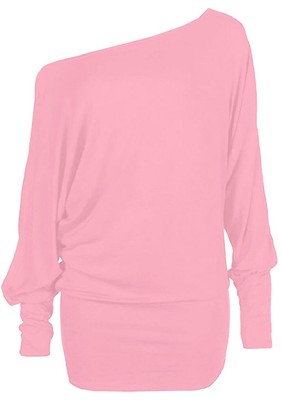 Neu Schulterfreies Langarm lässiges Tunika Oversize Baggy T-Shirt Oberteil für Damen
