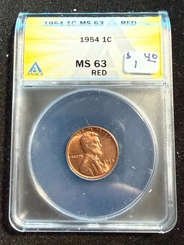 1954 LINCOLN WHEAT CENT ANACS MS 63 RD 159