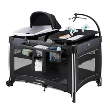 4 in 1 Baby Playards with Bassinet Changing Table, Portable Crib Breathable Me
