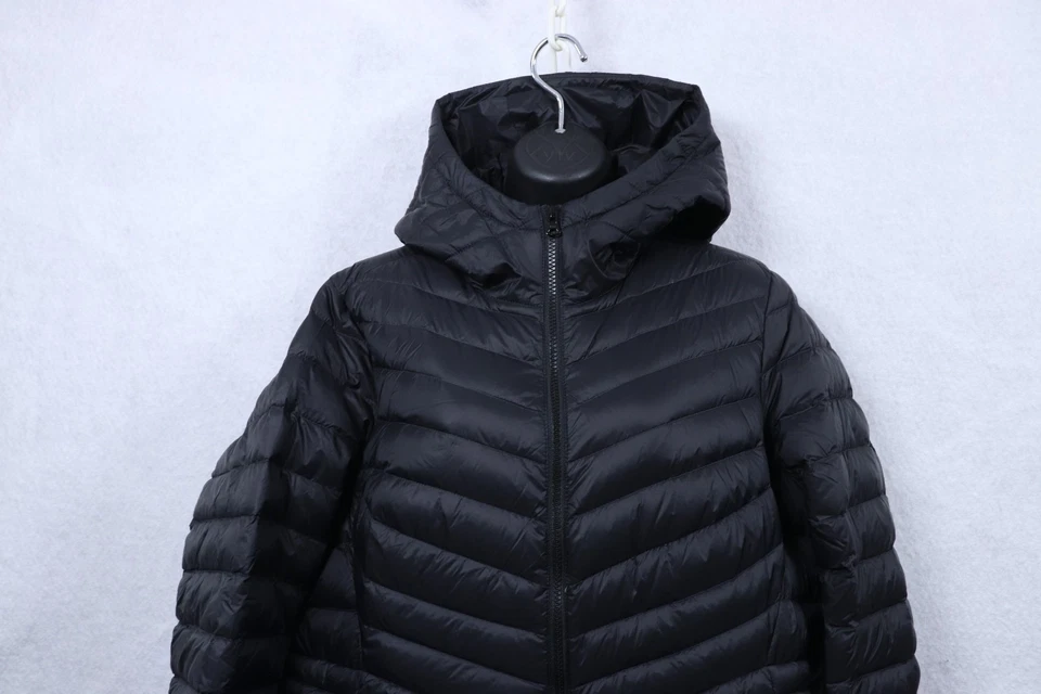 Lands End Down Puffer Jacket Women's Petite Large Black Long Hooded Softshell - Image 2 of 4