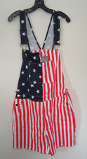 NEW UNISEX OVERALLS American Flag Short Overall Jumpsuit Size M Pockets