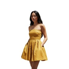 Reformation Isabeli Linen Dress Ginger Yellow Strapless Pleated Mini Size 12