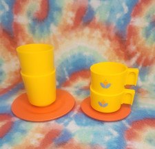 Used Vintage Fisher Price Fun 'With Food 4 Yellow Cups with Orange Plates