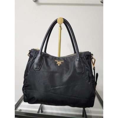 Authentic Prada Tessuto Nylon and Leather Tote Bag Black | eBay